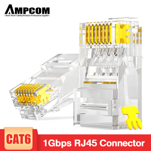 Модульный разъем AMPCOM CAT6 RJ45 UTP 50U, позолоченный обжимной Конец 8P8C для Ethernet-кабеля, оптовый разъем Ethernet-кабеля ► Фото 1/6