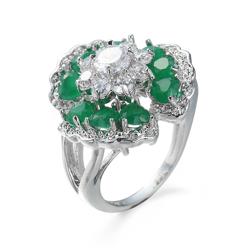 Женское кольцо серебряного цвета с зеленым цветком, Свадебные обручальные кольца, лучший подарок, 2022 ► Фото 1/3