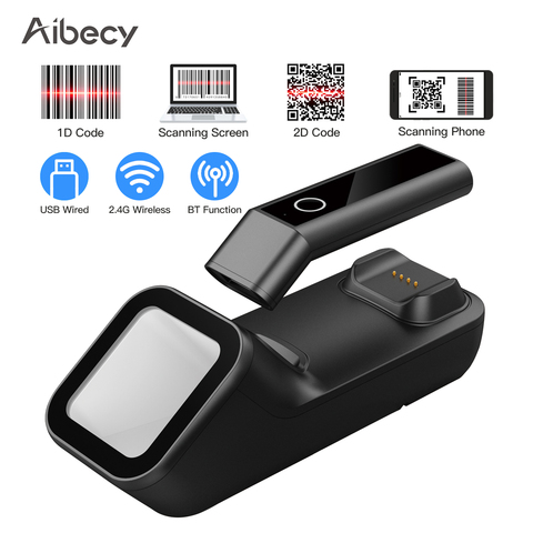 Aibecy 3-в-1 сканер штрих-кода ручной 1D/2D/QR штрих-кодов Поддержка BT 2,4G Беспроводной USB Проводное соединение для супермаркета ► Фото 1/6