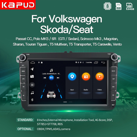 Автомагнитола Kapud, 8 дюймов, Android 10, мультимедийный плеер для VW/Volkswagen, Skoda Seat, Octavia, Golf, Touran, Passat B6, Polo, LADA ► Фото 1/6