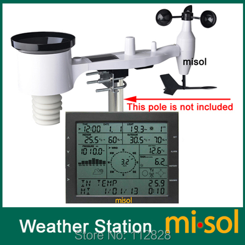MISOL/Профессиональная Метеостанция/скорость ветра ветер направление дождь измеритель давления температуры влажности УФ/с солнечной зарядк... ► Фото 1/6