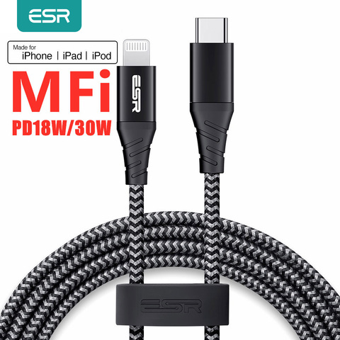 ESR для кабеля Lightning MFi кабель Type C для зарядки и кабель-Переходник USB C на кабель Lightning для iPhone 12 iPad Apple MFI USB кабель линии передачи данных ► Фото 1/6