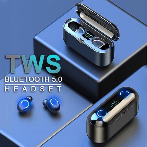 Беспроводные наушники F9 TWS Bluetooth 5,0, наушники со светодиодный ным дисплеем и внешним аккумулятором на 3500 мАч, гарнитура с микрофоном для телефонов iOS/Android ► Фото 1/6