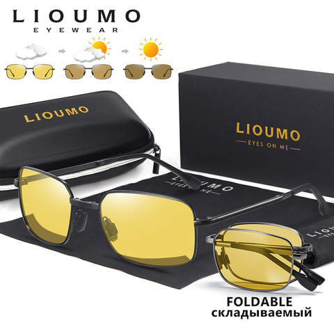 Солнцезащитные очки LIOUMO поляризационные для мужчин и женщин, квадратные солнечные, дневное и ночное видение, для безопасного вождения, фотохромные складные ► Фото 1/6