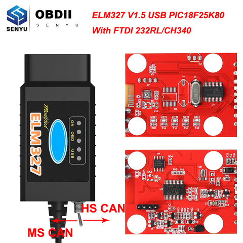 Сканер ELM 327 V1.5 PIC18F25K80 для FORScan ELM327 USB OBD2 CH340 HS CAN/MS CAN для Ford OBD 2 OBD2, автомобильный диагностический инструмент ► Фото 1/6