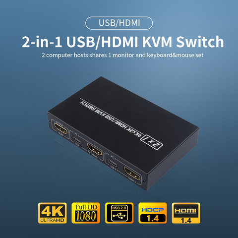 AIMOS AM-KVM 201CL 2-в-1 HDMI-совместимый/USB KVM-переключатель с поддержкой HD 2K * 4K 2 узлов совместное использование 1 монитора/клавиатуры и мыши квм-переключатель ► Фото 1/6