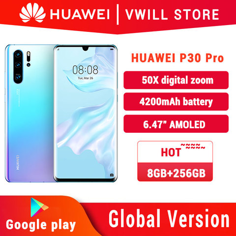 Глобальная версия Huawei P30 Pro мобильного телефона 6,47 дюймов Kirin 980 Octa Core 8 Гб 256 в Wi-Fi 40MP 4200 мАч NFC 40 Вт supercharge ► Фото 1/6