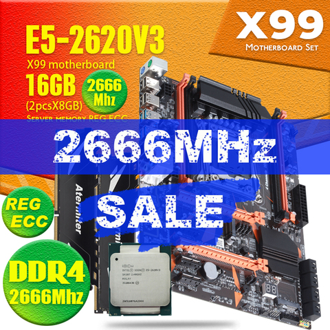 Материнская плата Atermiter X99 D4 DDR4 с процессором Xeon E5 2620 V3 LGA2011-3 2 шт. X 8 ГБ = 16 Гб 2666 МГц DDR4 PC4 память REG ECC RAM ► Фото 1/6