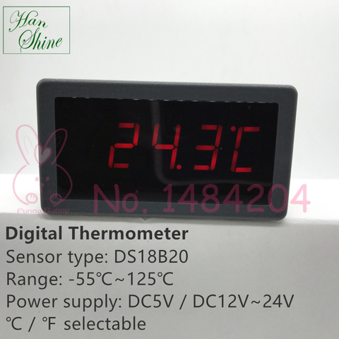 Цифровой термометр 5135T DS18B20, индикатор температуры-55 ~ 125C, 5 в постоянного тока, 12 В ~ 24 В, источник питания, красный/синий дисплей шрифта ► Фото 1/6