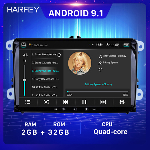 Автомагнитола Harfey 2 + 32G с GPS, 9 дюймов, 2din, Android 9,1, автомобильный мультимедийный плеер для VW Volkswagen SEAT LEON CUPRA Skoda Passat b5 b6 CC ► Фото 1/6