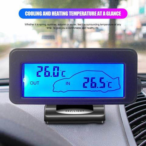Цифровой термометр постоянного тока 12 В для черного автомобиля, Мини ЖК-монитор температуры салона автомобиля с синей подсветкой и кабелем с датчиком 1,5 м ► Фото 1/6