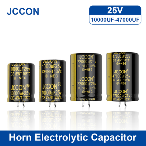 Клаксон JCCON, 2 шт., 25 в, электролитический конденсатор 10000 мкФ, 22000 мкФ, 47000 мкФ, полностью сварочный громкости, напряжение для усилителя звука Hi-Fi, 105 ℃ ► Фото 1/6