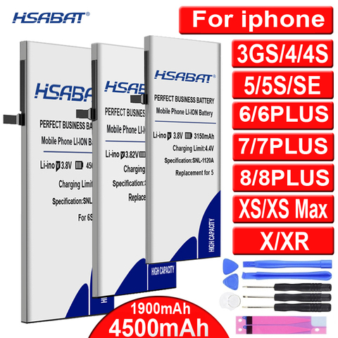 Новинка 100%, аккумулятор HSABAT для Apple iPhone X, XS, XR, 3GS, SE, 4 детской модели, 5C, 6, 6S, 7, 7S, 8, 8S, для iphone 6S plus, 7 Plus, 8 Plus, XS MAX ► Фото 1/5