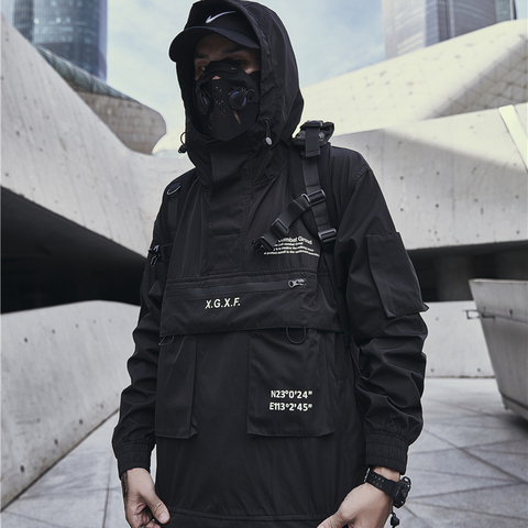 Куртка Techwear, Мужская Уличная одежда, черный футуристический анорак с капюшоном ► Фото 1/6