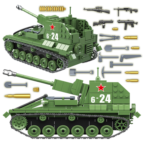 601 шт. Военный танк Советская Россия SU-76M BT7 Танк строительные блоки город WW2 солдат Полиция Армия Кирпичи Детские игрушки Подарки ► Фото 1/6