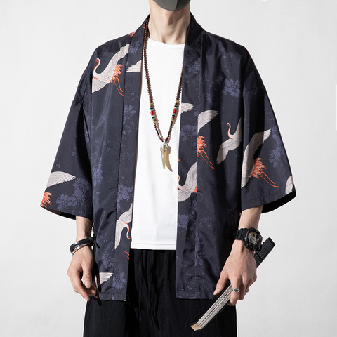 Кимоно в японском стиле для мужчин и женщин, традиционное пляжное тонкое свободное кимоно с принтом, юката, для пар, в стиле Харадзюку, размеры до 5XL ► Фото 1/6