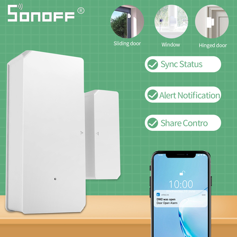 Интеллектуальный выключатель света SONOFF DW2 Wi-Fi Беспроводной двери окна Сенсор app-уведомление предупреждения низкого заряда батареи напоминание умный дом контроллер работать с EweLink ► Фото 1/6