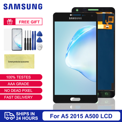 ЖК-дисплей A500 для Samsung Galaxy A5 2015, ЖК-дисплей, сенсорный экран с цифровым преобразователем в сборе для SM-A500F A500M с регулируемой яркостью ► Фото 1/6