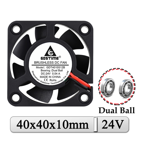 1 шт. Gdstime 24 в 40x40x10 мм шарикоподшипник мини маленький кулер охлаждения для 3D-принтера постоянного тока 40 мм 4010 ► Фото 1/6
