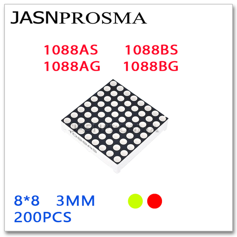 JASNPROSMA 8X8 3 мм красный желтый зеленый светодиодный 32 мм x 32 мм 200 шт. 1088AS 1088BS 1088AG 1088BG анодный катод точечная матрица цифровая трубка ► Фото 1/1