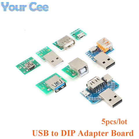 5 шт., плата адаптера USB для DIP, ШТЫРЬКОВАЯ плата Micro / Mini/port, USB папа и мама, головка 2,0/3,0/3,1 Type-C для DIP, конвертер ► Фото 1/6