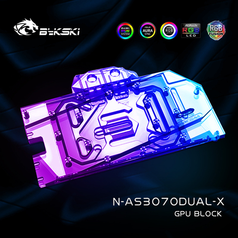 Bykski N-AS3070DUAL-X, блок водяного охлаждения 3070 GPU для видеокарты ASUS RTX3070 DUA, охлаждение жидкости VGA, 12 В/5 В ARGB ► Фото 1/6