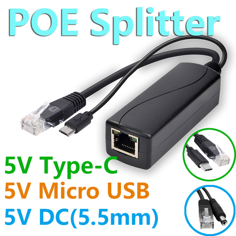 48VPoE сплиттер 5v POE usb usb-кабель типа C Мощность Over Ethernet 48V до 5V активный сплиттер POE микро USB usb-кабель типа C разъем для Raspberry Pi ► Фото 1/6