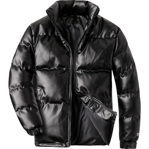 Мужская зимняя куртка с подкладкой Woodvoice, черная ветрозащитная куртка с подкладкой из искусственной кожи, зима 2022 ► Фото 1/6
