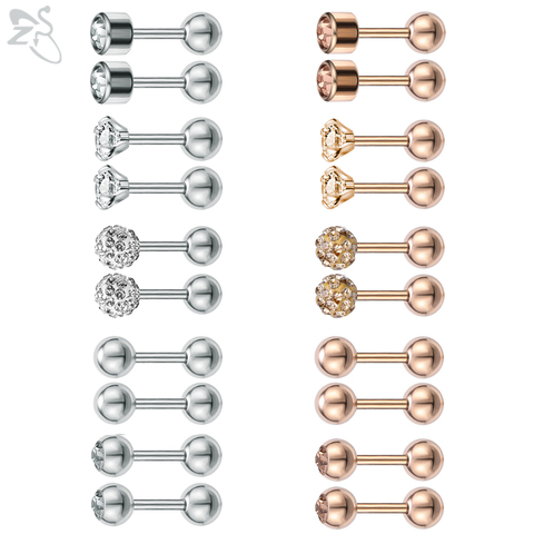 Женские серьги-гвоздики с кристаллами ZS, 10 шт./лот, 5 видов, набор сережек из нержавеющей стали с фианитом для пирсинга ► Фото 1/6