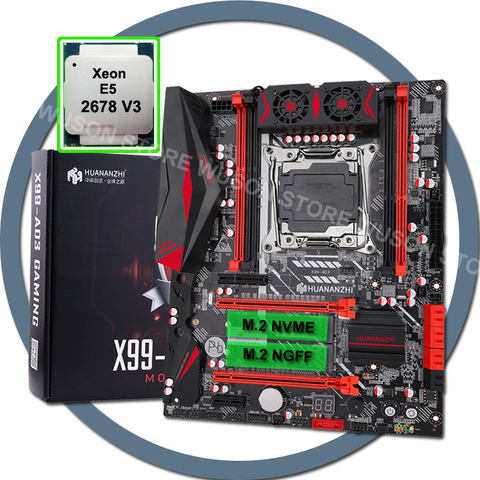 HUANANZHI X99 LGA2011-3 Dual M.2 материнская плата со слотом с процессором Xeon E5 2678 V3 SR20Z, 12 ядер, 24 потока, 2 года гарантии, купить компьютер ► Фото 1/6