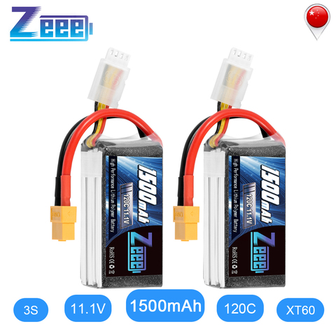 2 шт., Zeee Lipo аккумулятор 11,1 В 120C 1500 мАч 3S, софтбокс, Графен, RC Lipo аккумулятор с разъемом XT60 для FPV Racing Drone Helicopter ► Фото 1/6