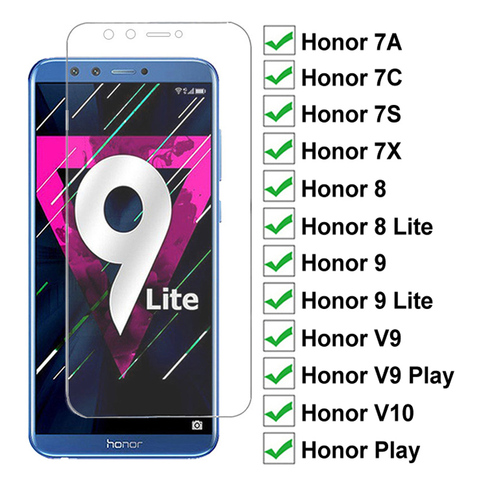Закаленное стекло твердостью 9H для Huawei honor 8 9 Lite V9 Play view 10 V10, защитная пленка для экрана Honor 7X, 7A, 7C, 7S, защитное стекло ► Фото 1/6