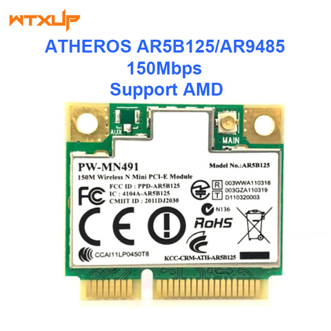 Atheros AR5B125 AR9485 Половина мини PCIE 2,4G wifi беспроводная сетевая карта 150Mpbs поддержка AMD для DEll ASUS Samsung Acer ноутбука ► Фото 1/2