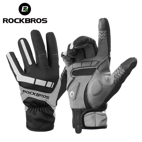 ROCKBROS, велосипедные перчатки, Осень-зима, ветрозащитные, SBR, сенсорный экран, велосипедные перчатки, MTB, дышащие, полный палец, противоударные спортивные перчатки ► Фото 1/6