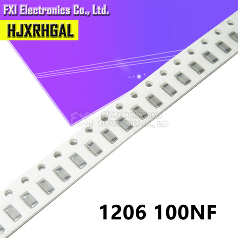 100 шт. 1206 100NF X7R ошибка 10% с алюминиевой крышкой, 50В 0,1 мкФ 104 1206 smd конденсатор с алюминиевой крышкой, новый оригинальный ► Фото 1/2