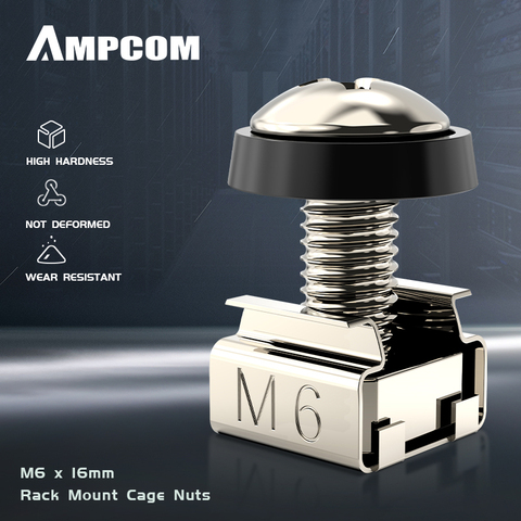 Монтажные гайки AMPCOM M6 x 16 мм, винты и шайбы для серверного шкафа ► Фото 1/6