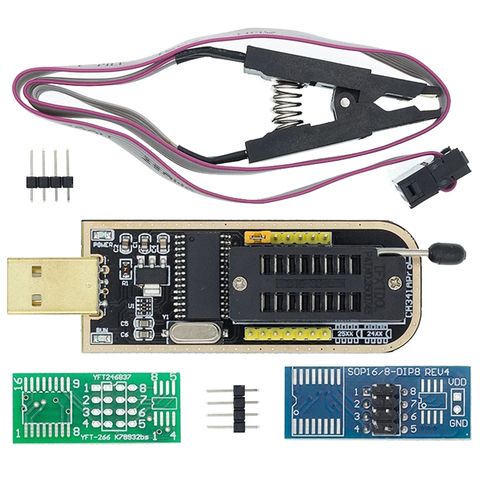 USB-программатор CH341A 24 25 серия EEPROM, модуль программатора с флэш-BIOS + зажим SOIC8 SOP8 для проверки EEPROM 93CXX / 25CXX/24CXX, набор «сделай сам» ► Фото 1/6