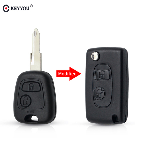Ключ KEYYOU для Peugeot 106 206 306 406 Citroen C2 C3 Xsara Picasso, складной, с 2 кнопками ► Фото 1/6