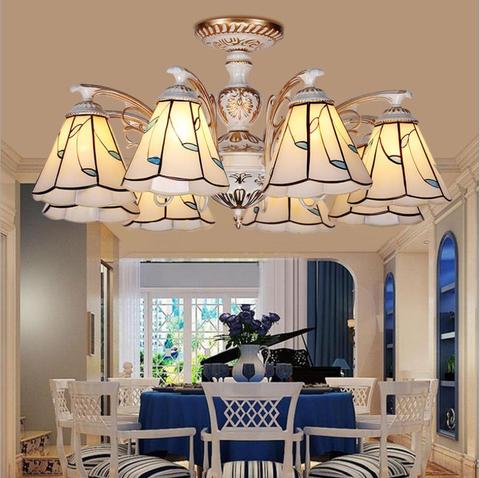 Люстра в средиземноморском стиле, потолочная лампа E27 для гостиной, столовой, кабинета, креативная синяя лампа в пасторальном стиле ► Фото 1/6