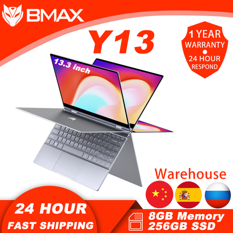Ноутбук Bmax Y13, вращающийся на 360 °, 13,3 дюймов, Windows 10, 8 ГБ ОЗУ, 256 Гб SSD, 1920*1080, IPS сенсорный экран, ноутбук Intel Celeron N4120 ► Фото 1/6