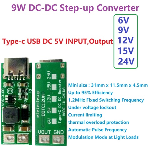 9 Вт mini Type-C USB DC 5 В до 6 в 9 в 12 В 15 в 24 В DC повышающий преобразователь постоянного тока PWM PFM модуль регулятора напряжения ► Фото 1/6
