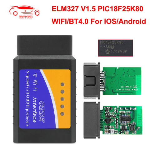 ELM327 V1.5 PIC18F25K80 WIFI Bluetooth 4,0 для IOS/Android OBDII OBD2 автомобильный диагностический инструмент сканер ELM 327 V1.5 считыватель кодов ► Фото 1/6