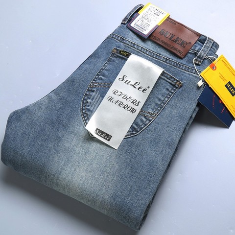 2022 SULEE Топ бренд Новые мужские джинсы Бизнес повседневные эластичные удобные прямые джинсовые брюки мужские высококачественные Брендовые брюки ► Фото 1/6