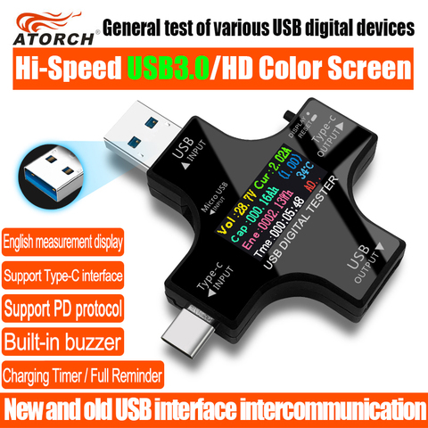 USB 3,0 тип-c USB Тестер DC Цифровой вольтметр амперимитор напряжение измеритель тока Амперметр детектор Банк питания зарядное устройство индика... ► Фото 1/6