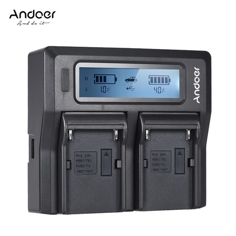 Зарядное устройство Andoer для цифровой камеры, Двухканальное зарядное устройство с ЖК-дисплеем для Sony NP-F970/F750/F950/NP-F550 FM500H/QM71 ► Фото 1/6