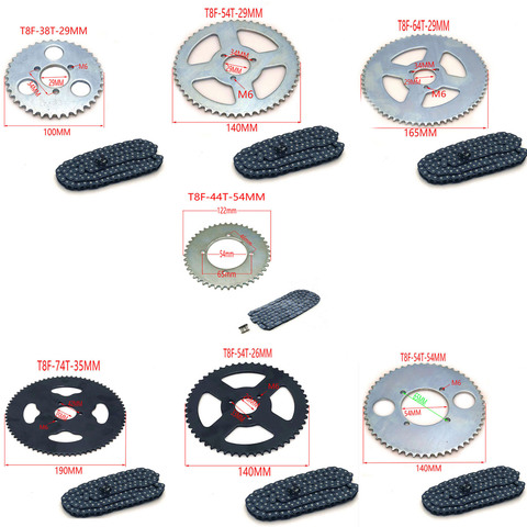 Цепь 47cc 49cc T8F, 136 звеньев и 38 54 74 зубьев, цепная пластина, Звездочка для мини-мотоцикла, квадроцикла, 2 такта, детали двигателя, аксессуары ► Фото 1/6
