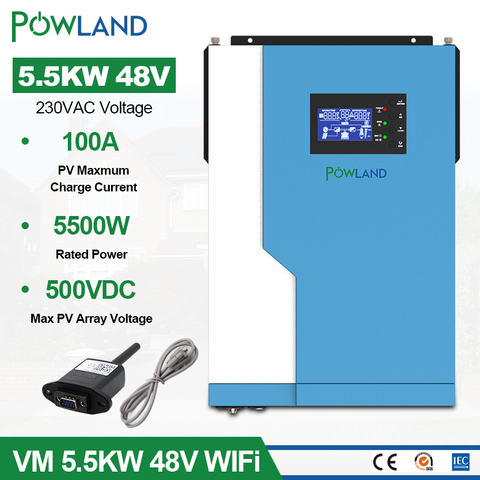 5.5KW Солнечный Инвертор AC 220V DC 48VDC MPPT 100A 500VDC PV вход 5500W Чистая синусоида гибридный инвертор с WiFI ► Фото 1/6