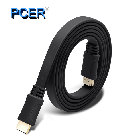 Плоский кабель HDMI PCER 2,0, высокоскоростной кабель 4K * 2K 3D HDMI Ultra HD, 60 Гц, 30 Гц, позолоченный наконечник, не содержащая кислород медная тонкая 2 м, 3 ... ► Фото 1/6