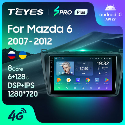 TEYES SPRO Plus Штатная магнитола For Мазда 6 2 GH For Mazda 6 2 GH 2007 - 2012 Android 10, до 8-ЯДЕР, до 4 + 64ГБ 32EQ + DSP 2DIN автомагнитола 2 DIN DVD GPS мультимедиа автомобиля головное устройство ► Фото 1/6