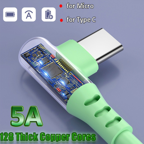 5А Кабель зарядного устройства с высоким током Type C Micro USB для быстрой зарядки, шнур для передачи данных для телефона Android 1,2 m/1,8 m, прочная линия... ► Фото 1/6